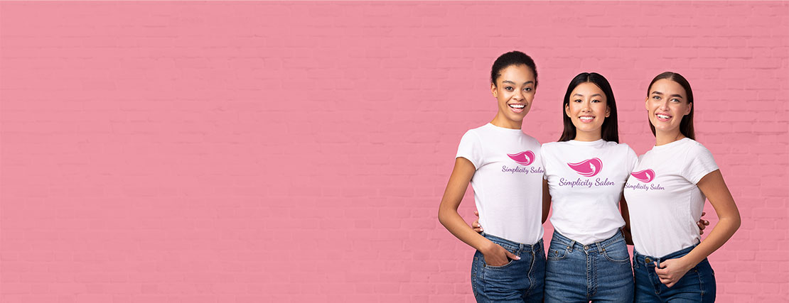 Salon employees wearing uniform custom tshirts
