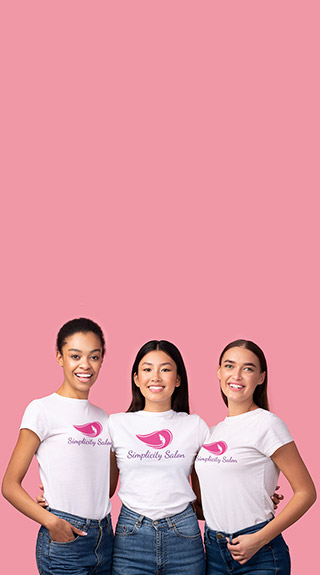 Salon employees wearing uniform custom tshirts
