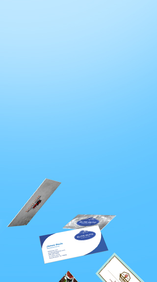 Sample designs of Custom Logo Business Cards falling down in the air