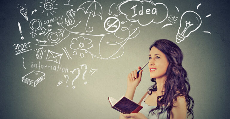 woman thinking about marketing ideas