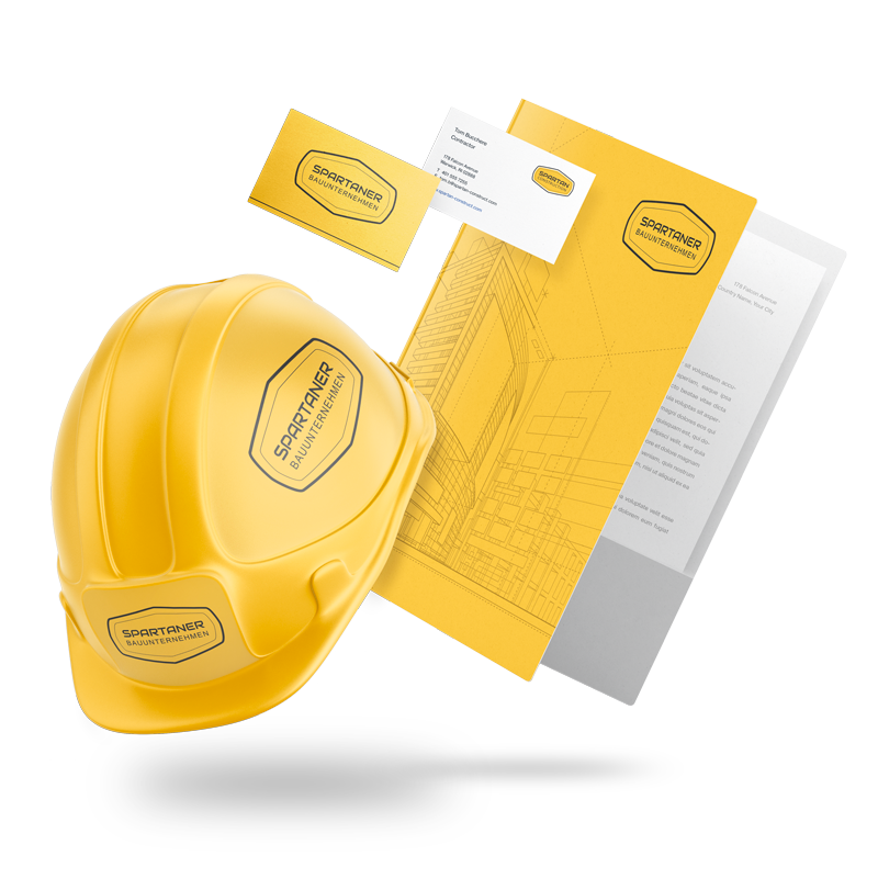 Spartan Construction ist ein Logo, das mit Logo-Maker erstellt wurde. Es repräsentiert eine Baufirma mit einem kühnen Design, das für Markengeräte, Visitenkarten und mehr verwendet werden kann.