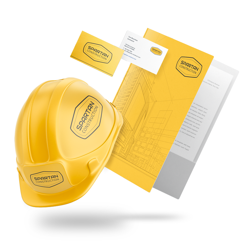 Spartan Construction is a logo created with Logo Maker it represents a construction company with a bold design to use in, branded equipment, business cards and more