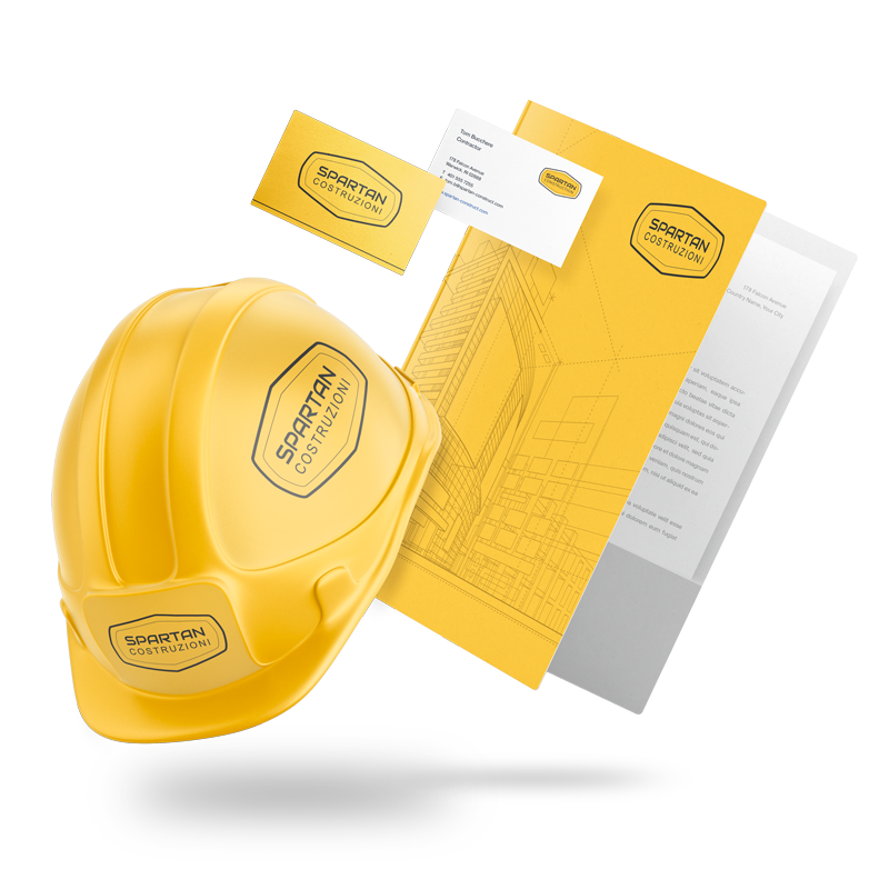 Spartan Construction è un logo dal design audace creato con Logo Maker per rappresentare un'azienda di costruzioni, da utilizzare su attrezzature marchiate, biglietti da visita e altro ancora