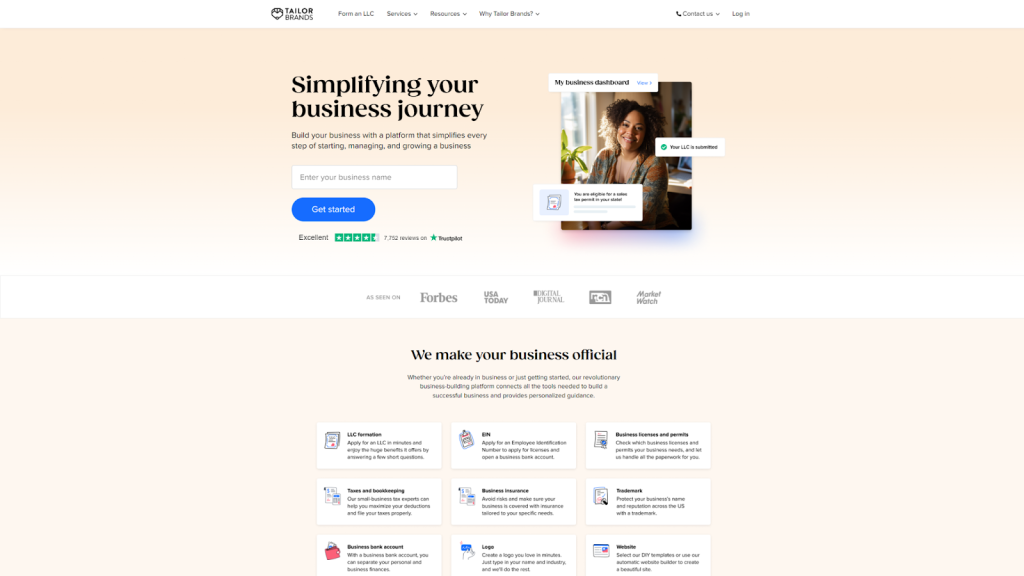 Tailor Brands Homepage