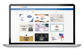 Computer screen displaying potential business card template designs