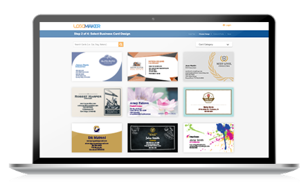 Computer screen displaying potential business card template designs